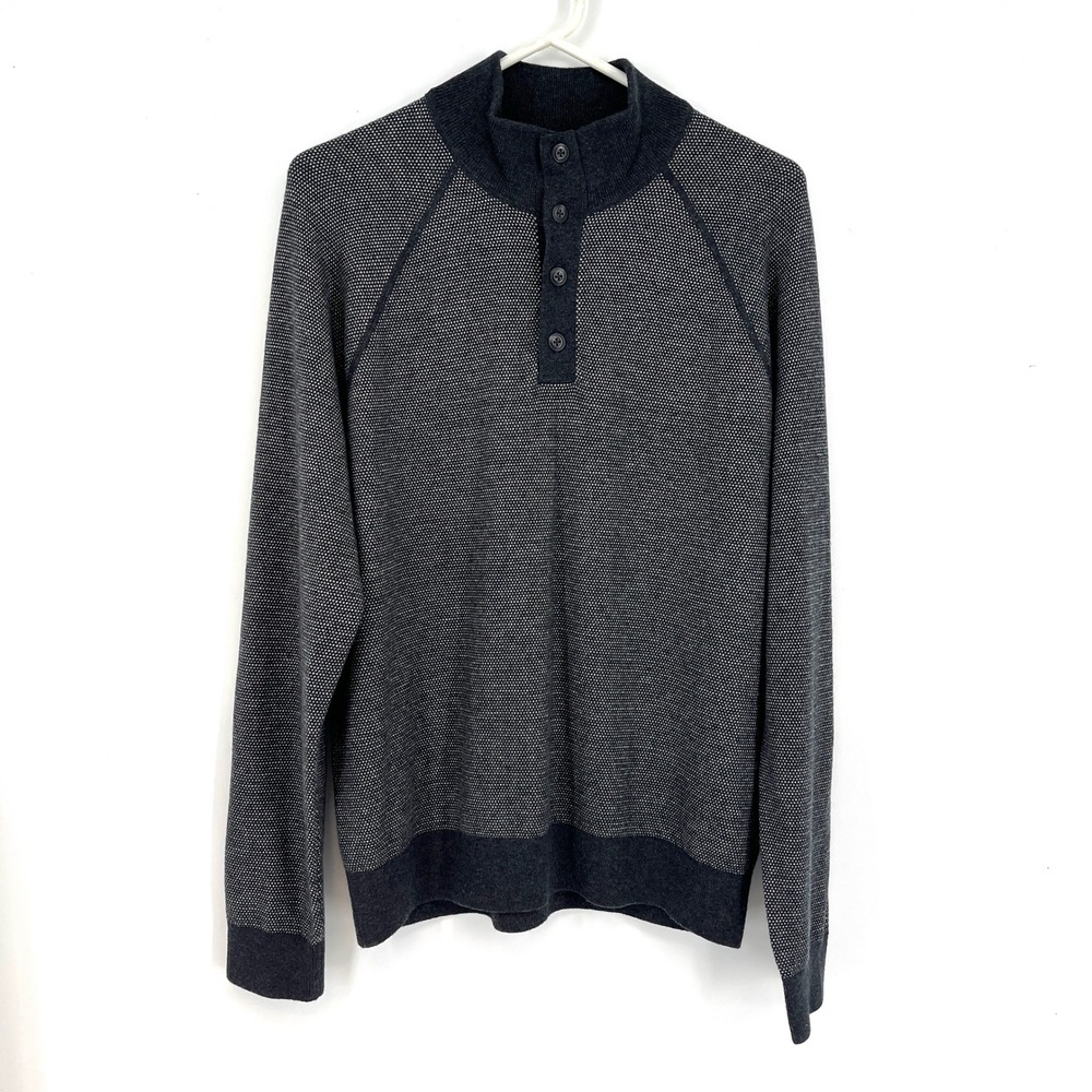Vince Mens Gray Wool Cashmere‎ Mock Neck Quarter Button Up Pullover Sweater M